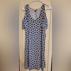 Blue and White lightweight mid length dress XL